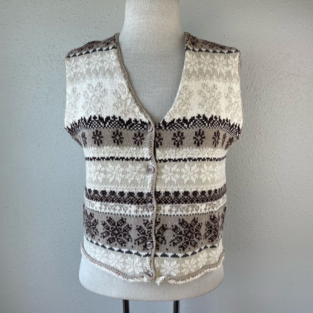 New York Style Ramie Blend Button Down Sweater Vest Cardigan Size S EUC